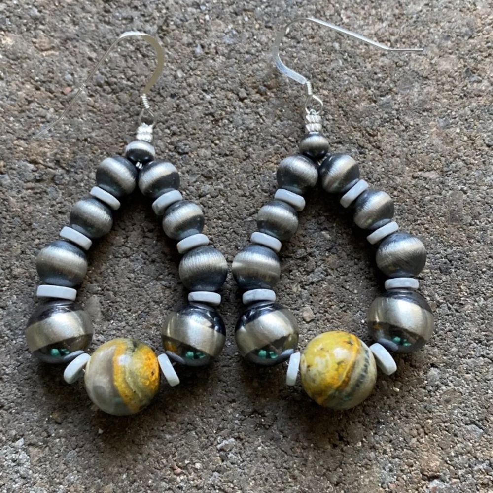 Sterling Silver Bumblebee Jasper Bead Loop Earrin… - image 6